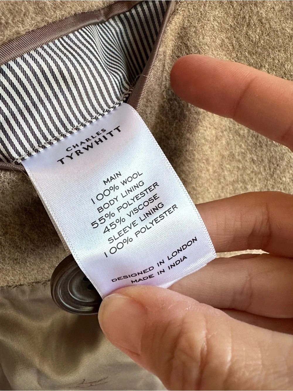 CHARLES TYRWHITT Pure Merino Wool Overcoat Oatmeal